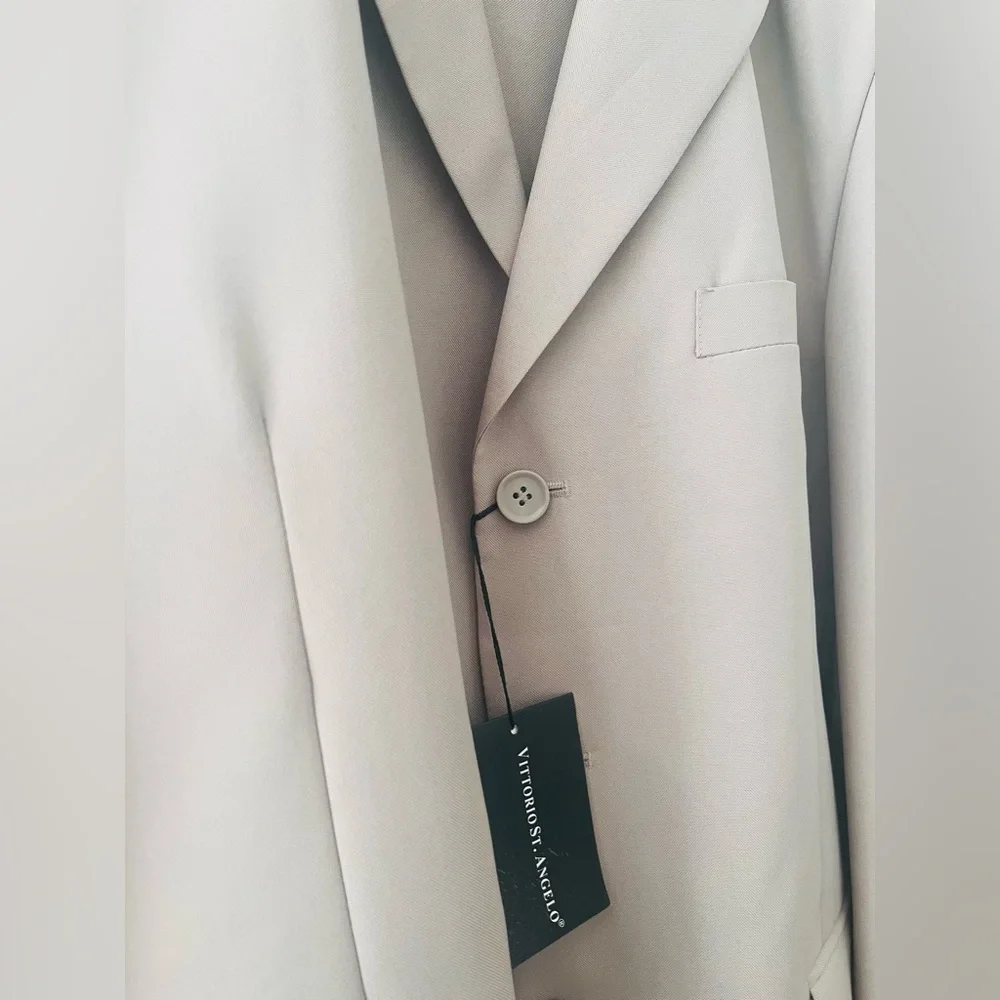 NEW Mens Vittorio St. Angelo Beige Cream 3 Button Suit Pants Size 42R 36W NWT